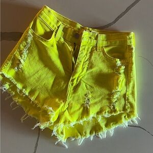 Neon Yellow Distressed Women Shorts